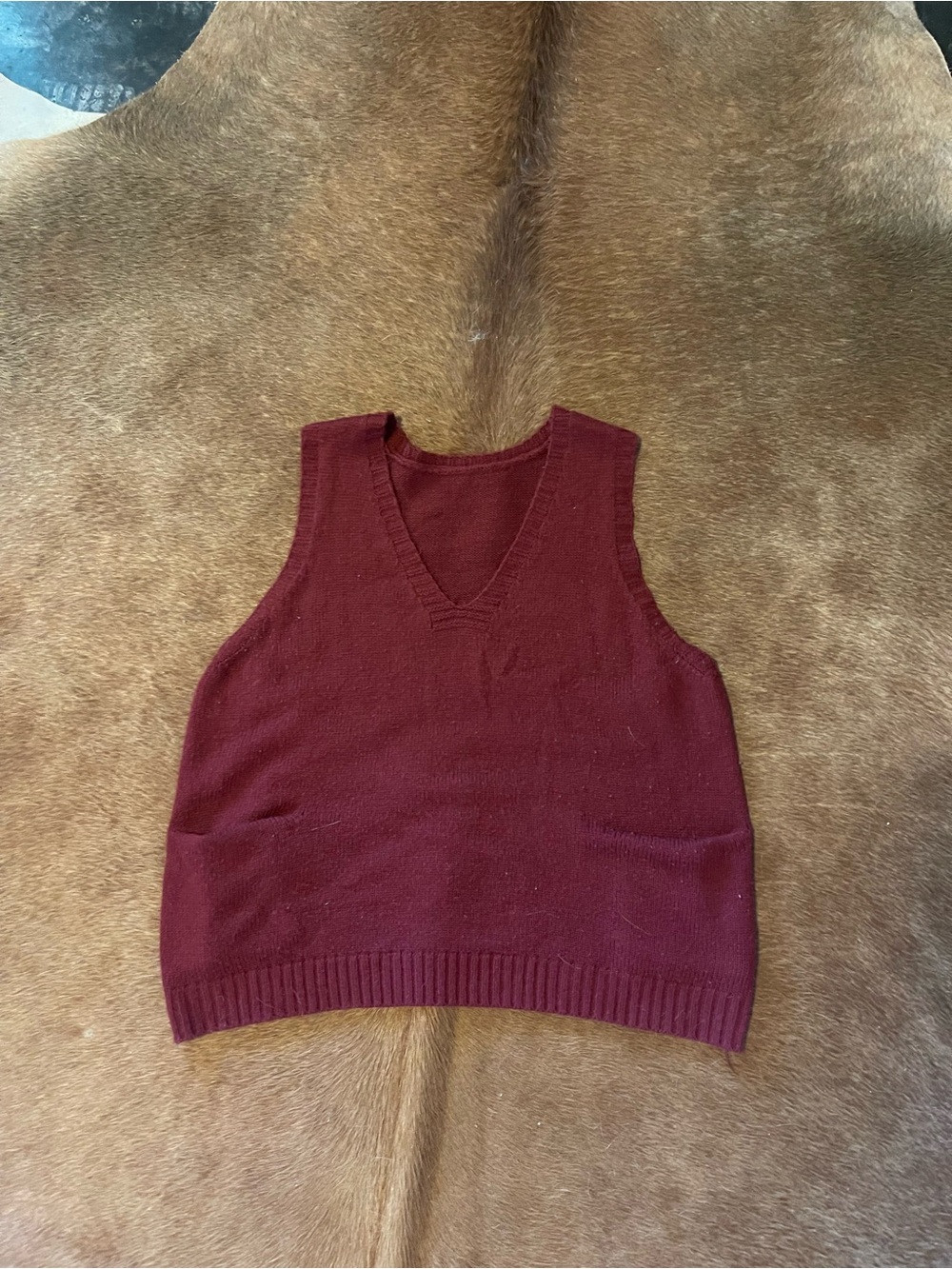 Classic V-Neck Knit Sweater Vest - Burgundy